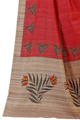 Peach printed tussar silk saree with blouse 3