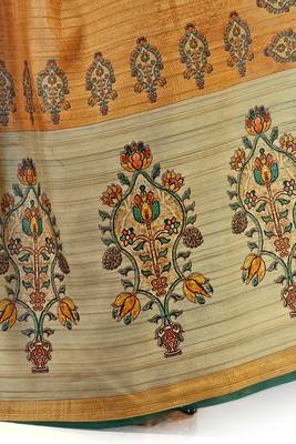 Mustard printed tussar silk saree with blouse 3