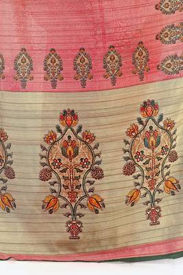 Peach printed tussar silk saree with blouse 3