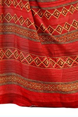 Red printed tussar silk saree with blouse 3