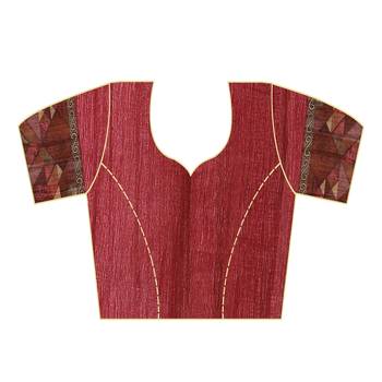 Red printed tussar silk saree with blouse 4