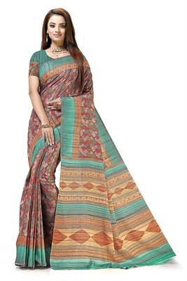 Multicolor printed tussar silk saree with blouse 1