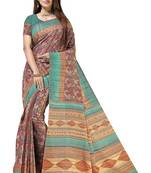 Multicolor printed tussar silk saree with blouse