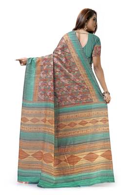 Multicolor printed tussar silk saree with blouse 2