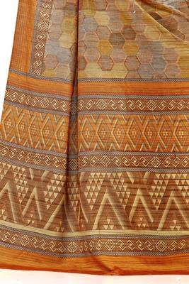 Mustard printed tussar silk saree with blouse 3