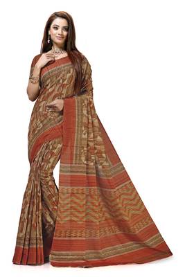 Beige printed tussar silk saree with blouse 1