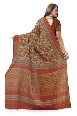 Beige printed tussar silk saree with blouse 2