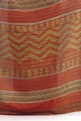 Beige printed tussar silk saree with blouse 3