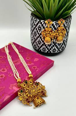 Gold Beaded Temple Jewellery Necklace Sets 8