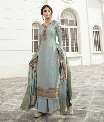 Light Sky Blue Embroidered Tussar Silk Salwar 1