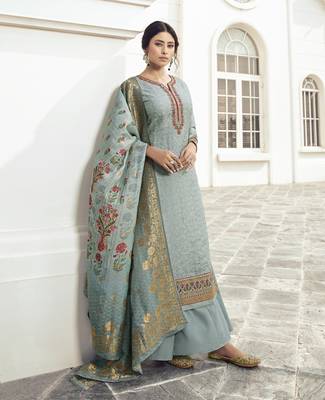 Light Sky Blue Embroidered Tussar Silk Salwar 2