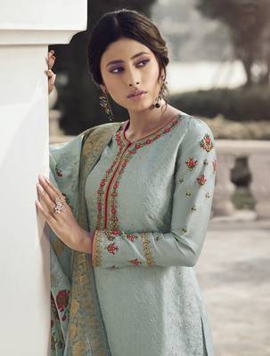 Light Sky Blue Embroidered Tussar Silk Salwar 3
