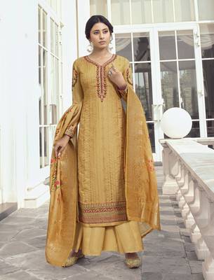 Mustard Embroidered Tussar Silk Salwar 1
