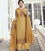 Mustard Embroidered Tussar Silk Salwar