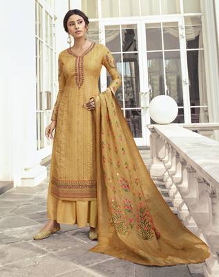 Mustard Embroidered Tussar Silk Salwar 2