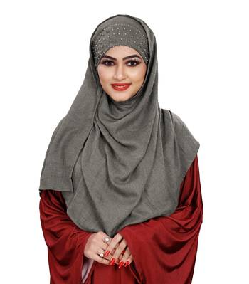 Women Viscose Cotton Instant Moti Patta Pearl Work Scarf Hijab 1
