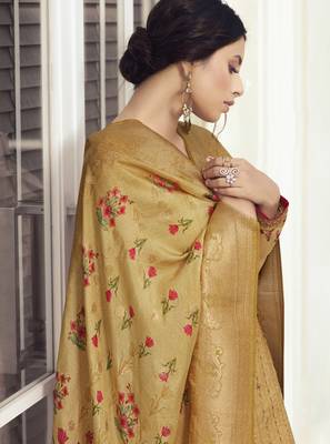 Mustard Embroidered Tussar Silk Salwar 3