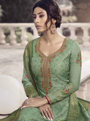 Green Embroidered Tussar Silk Salwar 3
