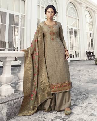 Dark Beige Embroidered Tussar Silk Salwar 1