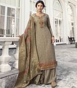 Dark Beige Embroidered Tussar Silk Salwar
