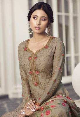 Dark Beige Embroidered Tussar Silk Salwar 3
