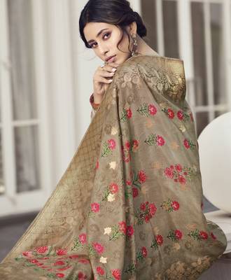 Dark Beige Embroidered Tussar Silk Salwar 4