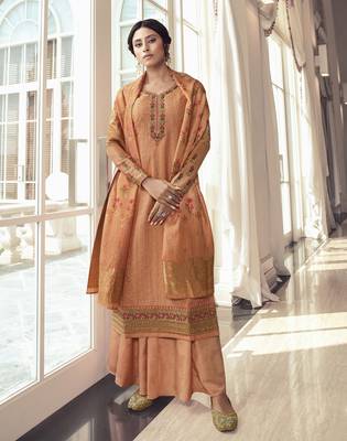 Dark Peach Embroidered Tussar Silk Salwar 1