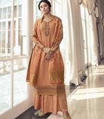 Dark Peach Embroidered Tussar Silk Salwar