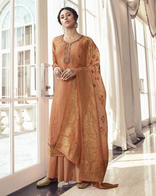 Dark Peach Embroidered Tussar Silk Salwar 2