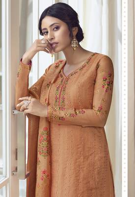 Dark Peach Embroidered Tussar Silk Salwar 3