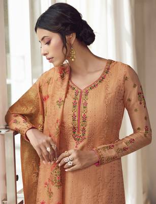 Dark Peach Embroidered Tussar Silk Salwar 4