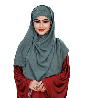 Women Viscose Cotton Pearl Work Scarf Hijab 1
