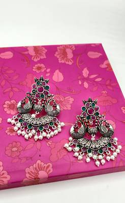 Oxidised Silver-Toned Handcrafted Crescent Shaped Chandbalis 1
