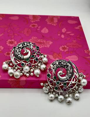 Silver Oxidised Contemporary Peacock Earrings 1