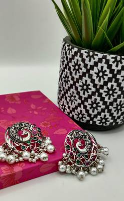 Silver Oxidised Contemporary Peacock Earrings 4