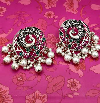 Silver Oxidised Contemporary Peacock Earrings 5