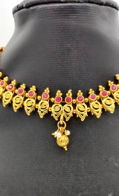 Gold Plated & Red Stone Studed South Indian Traditional Necklace Jewellery Set Combo For Women 5
