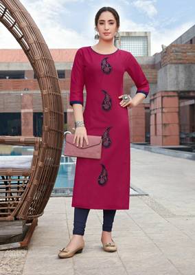 Pink Embroidered Cotton Silk Kurti 1