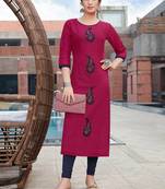Pink Embroidered Cotton Silk Kurti
