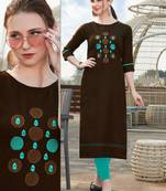 Brown Embroidered Cotton Silk Kurti