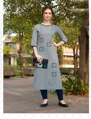 Grey Embroidered Cotton Silk Kurti 1