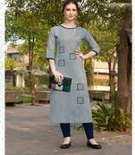 Grey Embroidered Cotton Silk Kurti