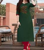 Green Embroidered Cotton Silk Kurti