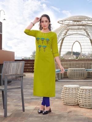 Yellow Embroidered Cotton Silk Kurti 1