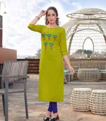 Yellow Embroidered Cotton Silk Kurti