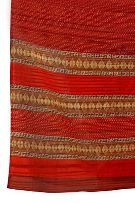 Red printed tussar silk saree with blouse 3