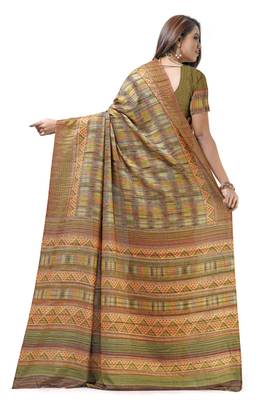 Beige printed tussar silk saree with blouse 2