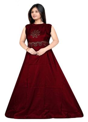 Maroon Diamond Work  Tafeta Satin With Inner Full Stiched Anarkali Gown 1