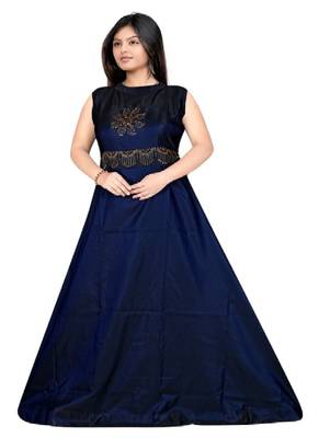Navy Blue Diamond Work  Tafeta Satin With Inner Full Stiched Anarkali Gown 1