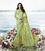 Light Green Embroidered Silk Blend Saree